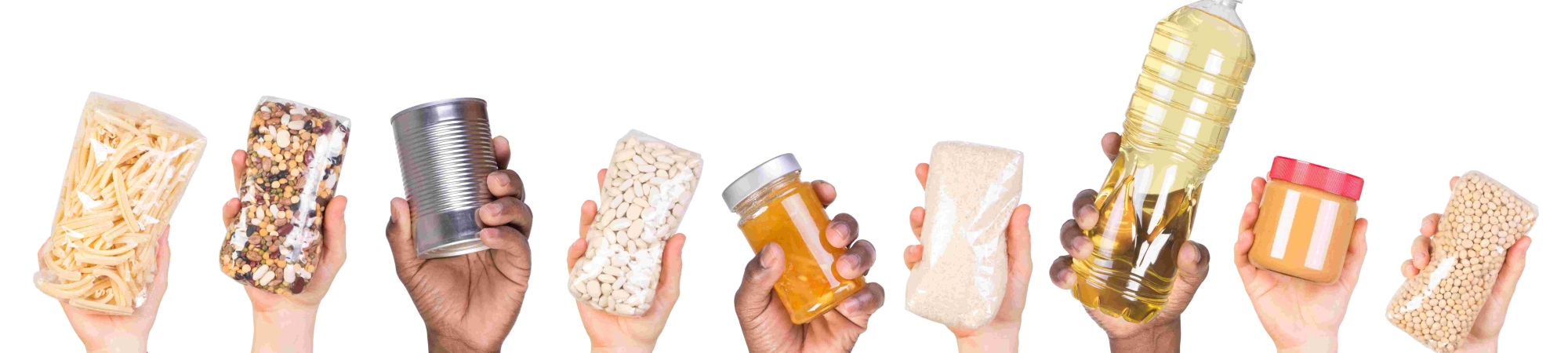 Hands raise up food donations